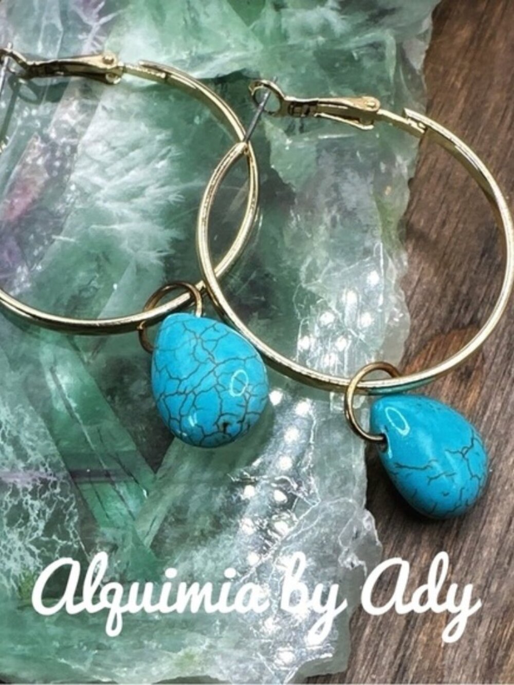 Statement Turquoise and gold hoop earrings